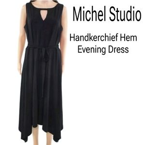 NWT MICHEL STUDIO Keyhole Handkerchief hem dress